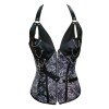 white and black Zipper Front leather cup top corset Halter design chain 14 steel boned corset