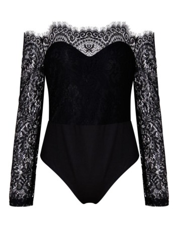 Sexy Off Shoulder Mesh Lace Skinny Bodysuit Top M2147