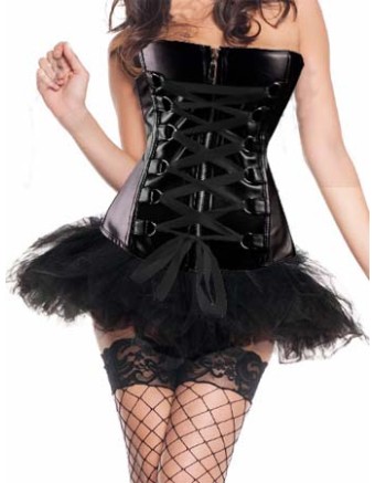black zleather zipper front corset m1206A