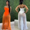 see-through with wrapped chest multicolor strapless summer net dress M30167