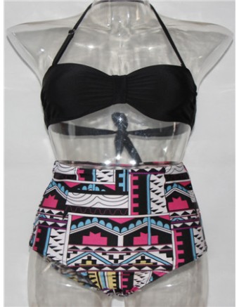 Geometric Strapped High Waist Bikini M5380