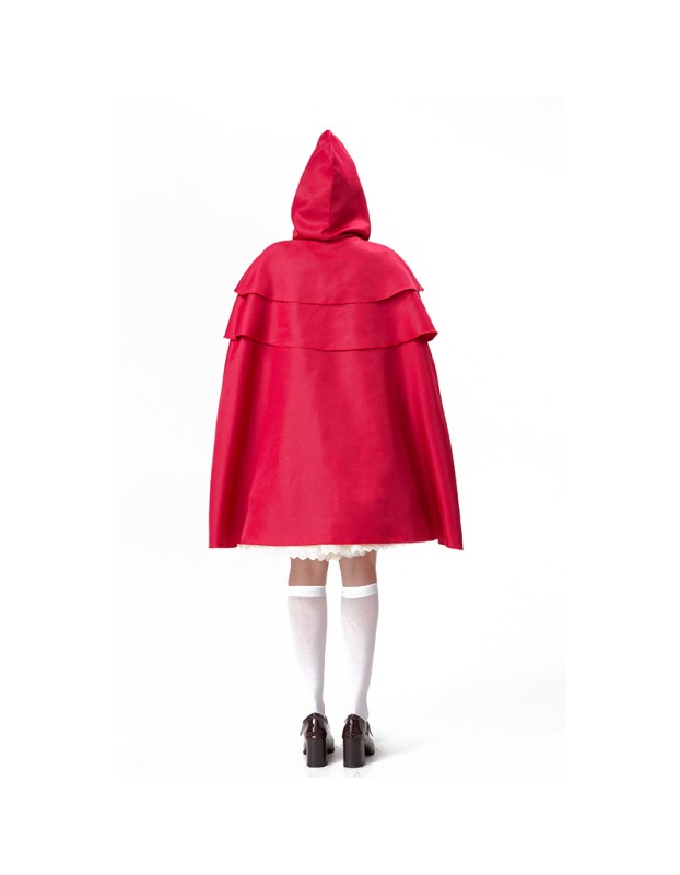 Halloween Maid  Adult Red Plaid Dress Cosplay Red Cape Play Costume YM8735