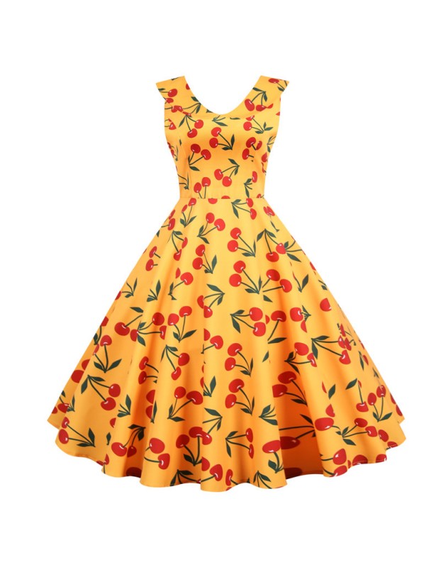 Print Casual Women Summer Doll Collar Slim Bohemian Dress JY15037