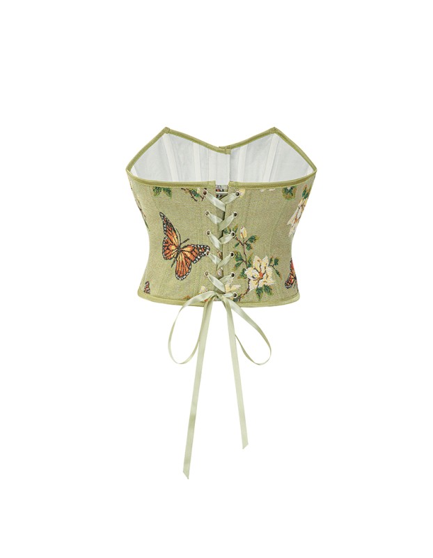 Sexy Bustier Butterfly Print Corset Tops For Women Waist Trainer Short Corset 22047