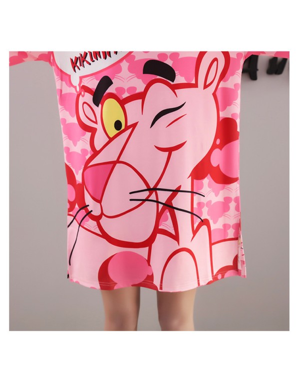 Women Summer Cartoon Print T-Shirts Dress M8341