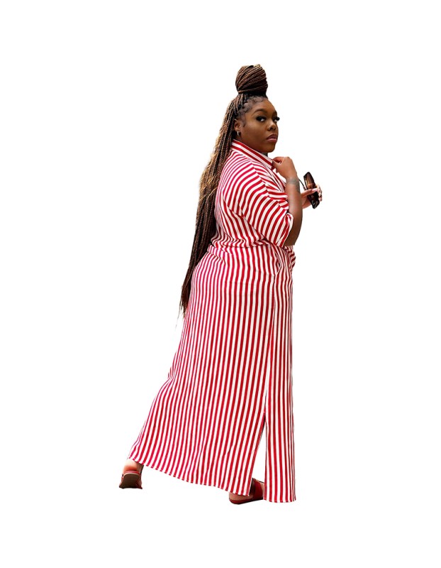 Fashion Striped Women's Shirt Long Casual Dress 9414
