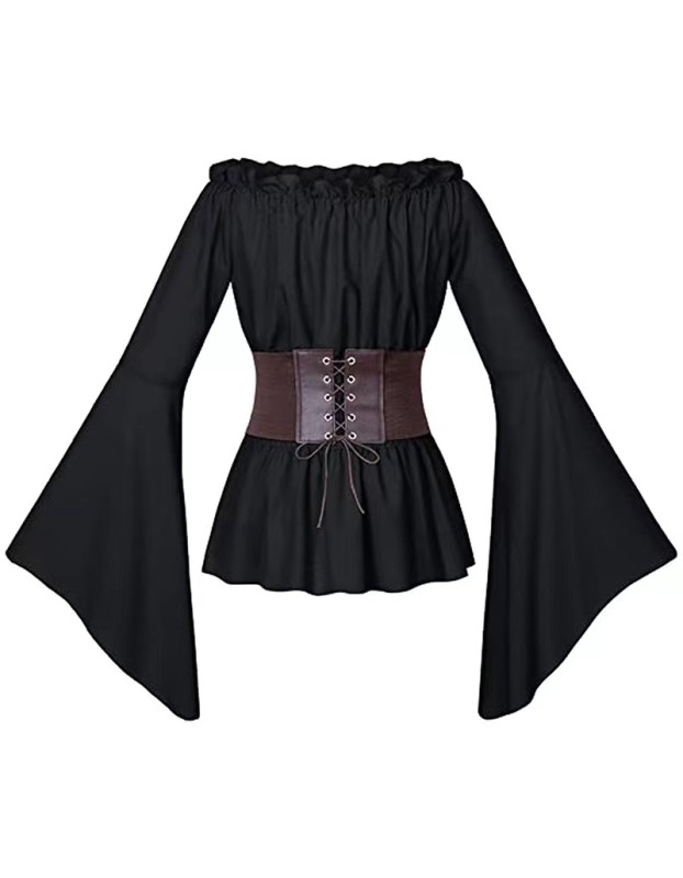 Women's Renaissance Long Sleeved Pleated Waist Bohemian Pirate Shirt Belt SM3024