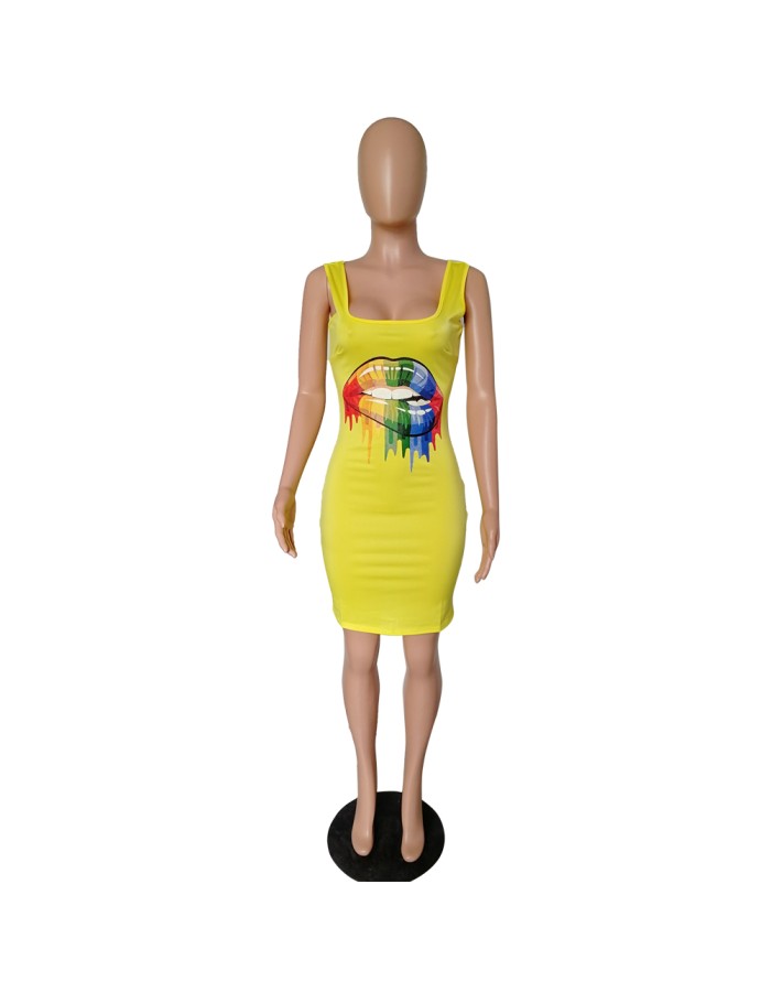 Lips Printed T-Shirt Basic Vest Dress m8441