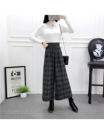 Autumn Winter Woolen Plaid Wide Leg Pants FG154