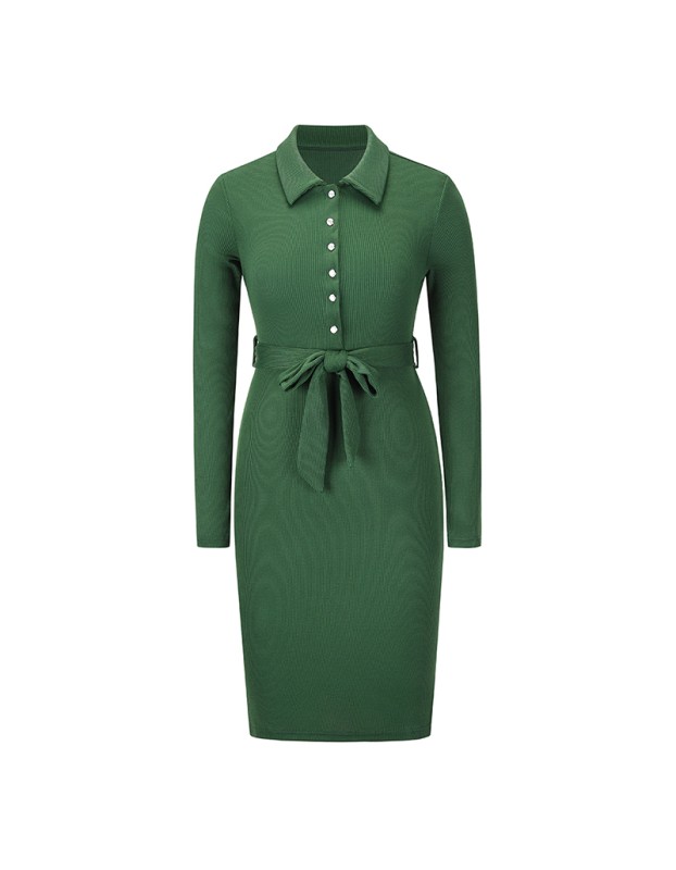 Solid Color Hedging Midi Elegant Casual Ladies Single Breasted Dress LQ170