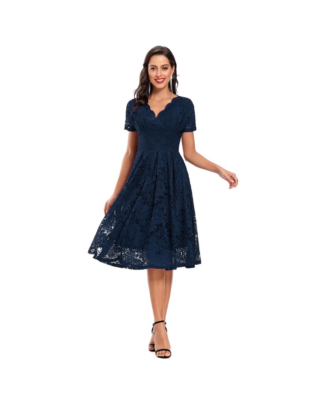 V-neck Midlength Lace Wedding Party With A Full Swing Dinner Dress CD1784