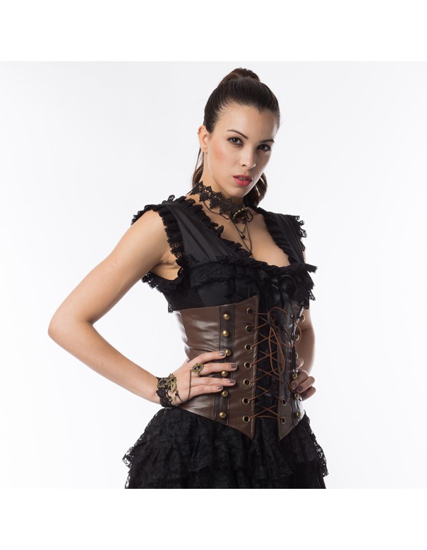 Gothic Steampunk Leather Court PU Dark Vintage Sexy Lace Up Corset Top H3821