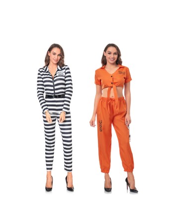 Adult Prison Uniform Women Police Costume Props Halloween Rave Party Dress SM016