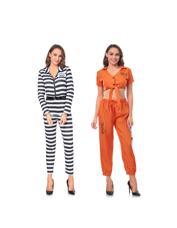 Adult Prison Uniform Women Police Costume Props Halloween Rave Party Dress SM016