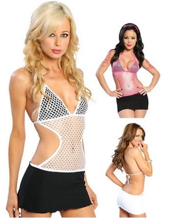 Strappy Fishnet Halter Chemise M3116c