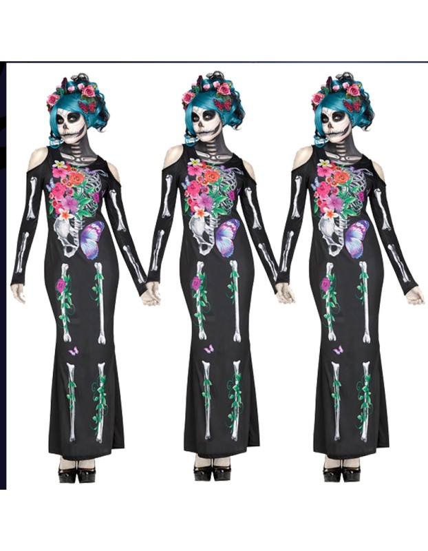 Skeleton Flower Zombie bride costume skull halloween costume dress for women