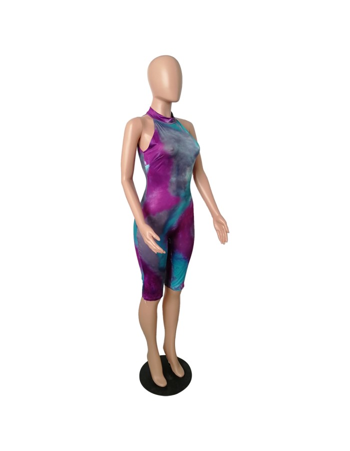 Sleeveless women skinny print jumpsuit m8387