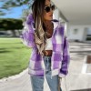 Checked Woolen Cloth Flannel Shirt Zipper Hooded Cardigan Women Coats LQ168
