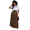 Women White letter T-shirt and Casual Leopard Print Dress Maxi formal skirts for ladies M8451