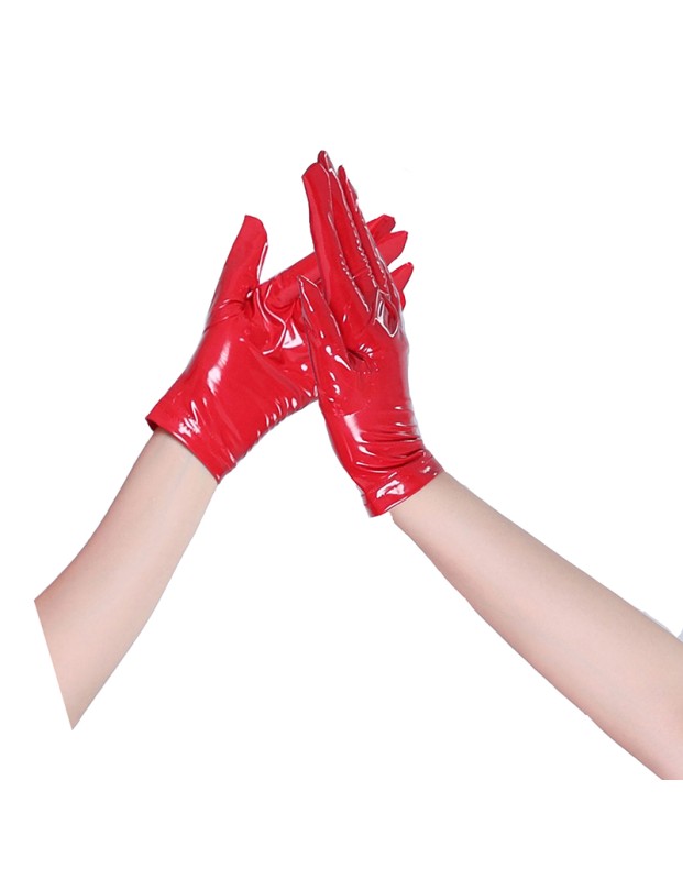 European and American Short High Elastic Bright Leather PU Gloves 68323