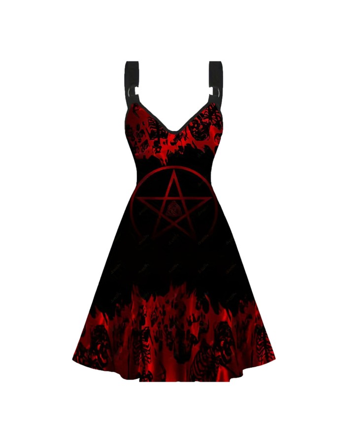 Sexy Halloween Print Dresses Ladies Elegant Sleeveless Women Dress Gothic Robe M5153