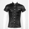 Sexy Mens Soft Faux Leather Shirt Tops Costume N974