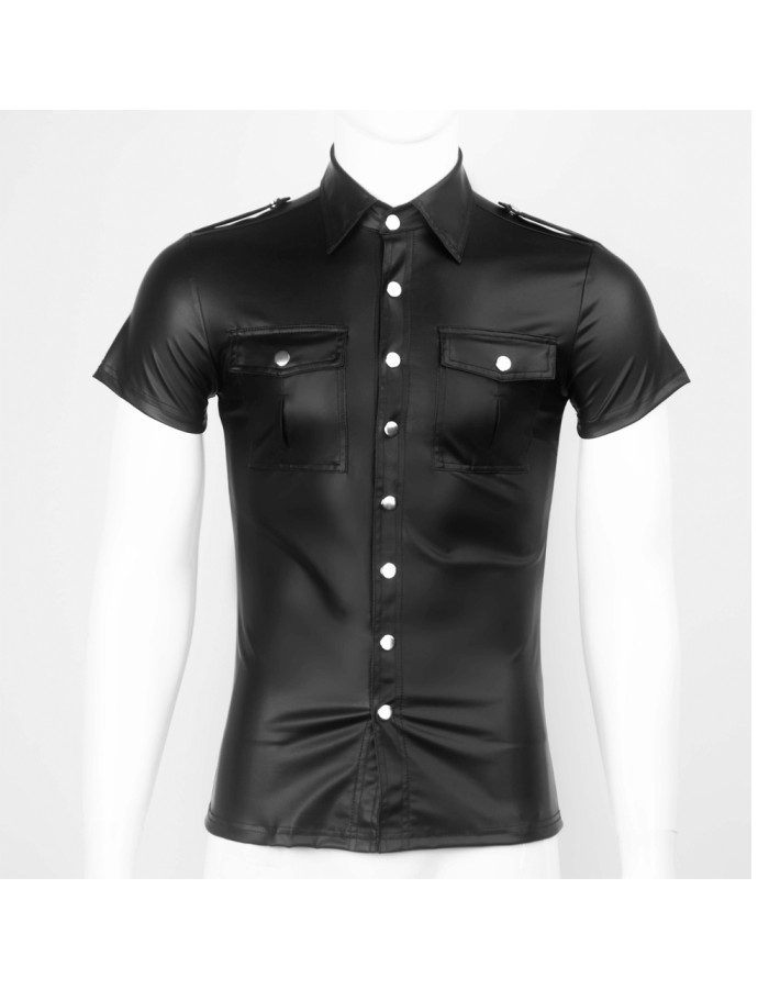 Sexy Mens Soft Faux Leather Shirt Tops Costume N974