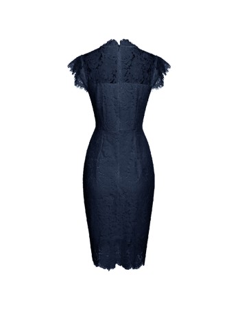 Solid Color Temperament Round Neck Sexy Lace Slim And Hip Wrap Pencil Dress CD127