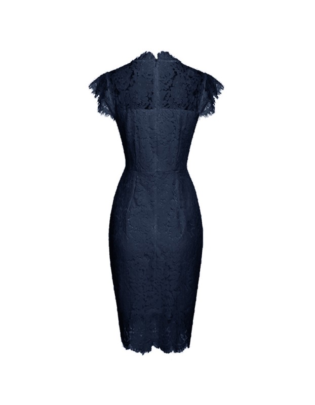 Solid Color Temperament Round Neck Sexy Lace Slim And Hip Wrap Pencil Dress CD127