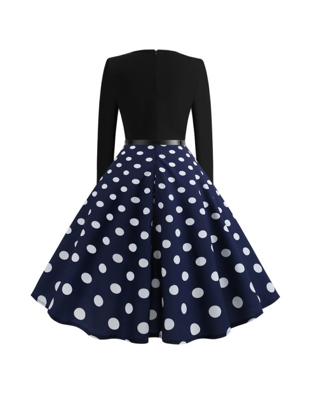 Long Sleeve Polka Dot Classic Party Casual Women Dress JY13106