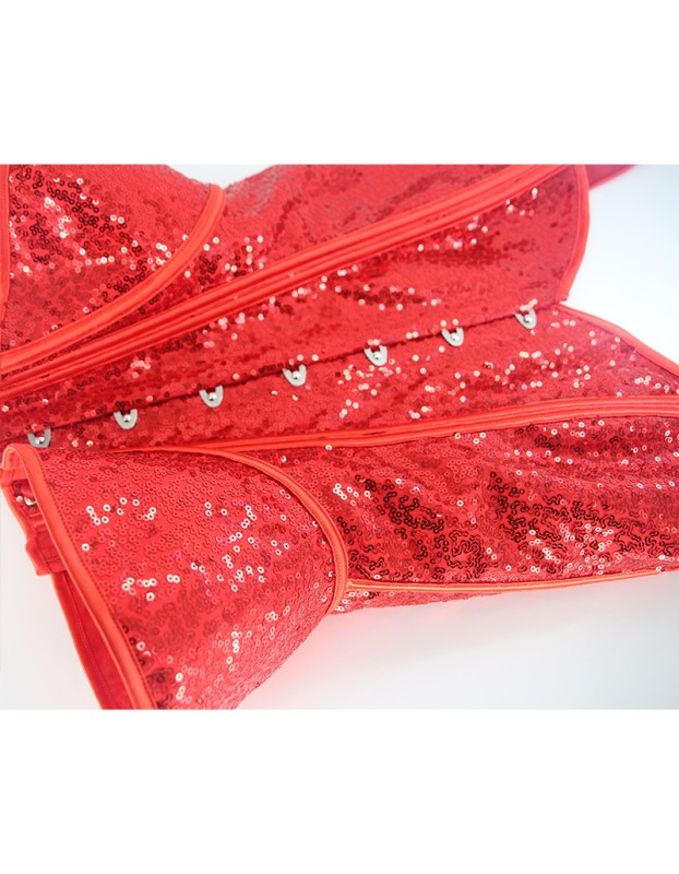 Women Red Sexy Sequin Overbust Corset Tops with Shoulder Straps WK2382
