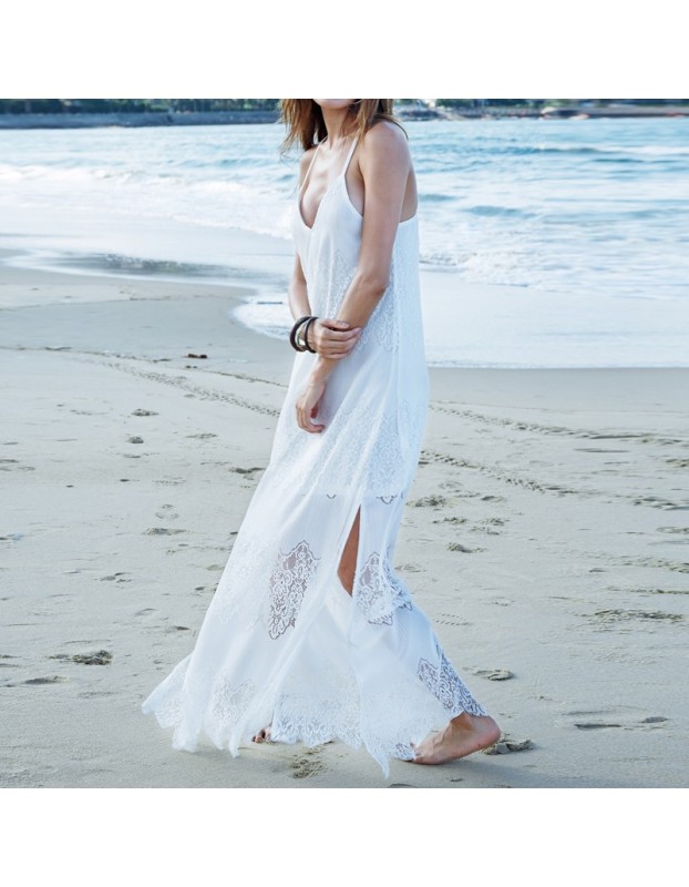 Long Beach White Lace Sexy Dress M30384
