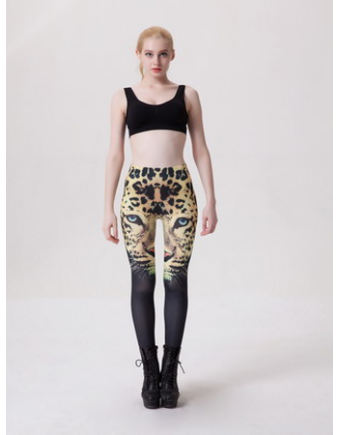 Leopard Head Print Black Leggings M9098