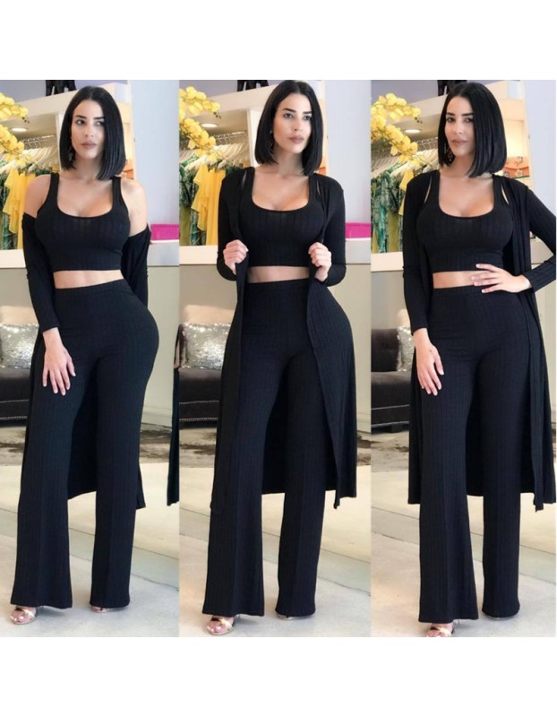 Solid Knitting Woman Autumn Winter 2 Piece Set M8263