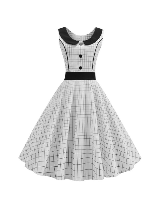 Vintage Doll Collar Polka Dot Fashion Print Midi Dress Ladies JY13904