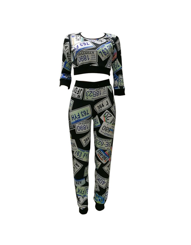 New Appreal Sexy Crop Top Combines With Women 2 Piece Sport Print Suit Sets