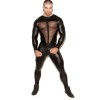Men's Sexy Mesh Patchwork PVC Leather Bodysuit N972