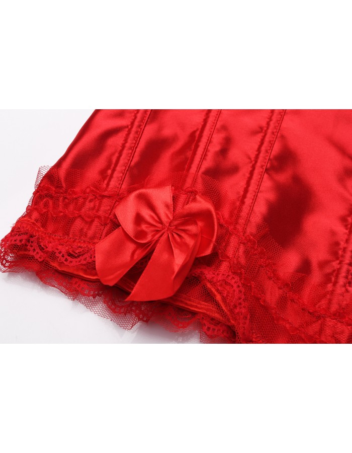 Lace Trim Bow Satin Corset Plus Size M1722A