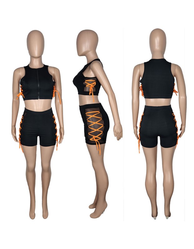 Sleeveless Tops Women Summer Mesh Two Piece Set M043