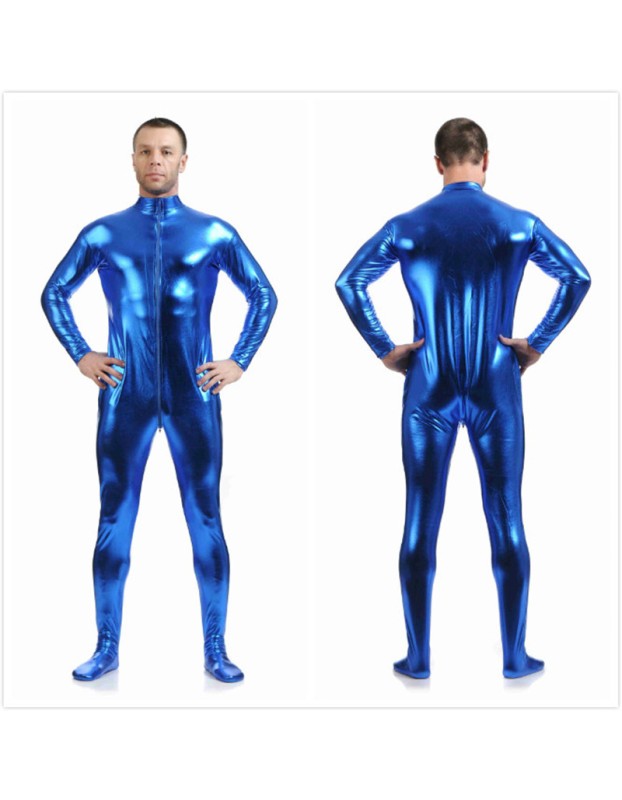 Mens Sexy Leather Metallic Zentai Suit M7328