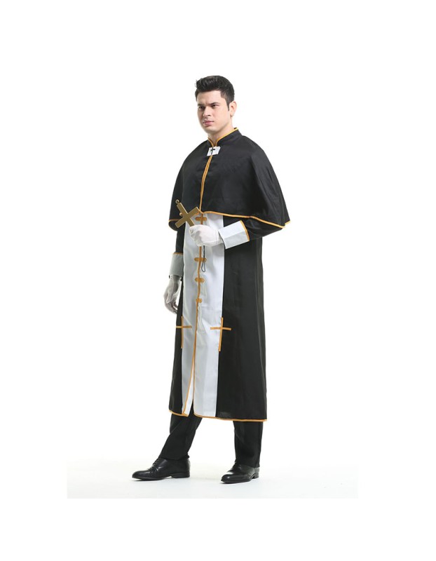 Halloween Black Party Male Priest Godfather Missionary Cosplay Costume XY82225