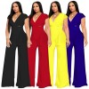Deep V Neck Casual Solid Wide Leg Jumpsuit m8429