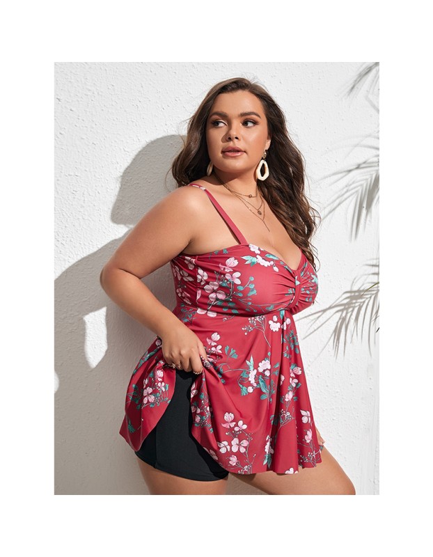 Slip Bikini Dress Flower Pattern Swimwear Summer Plus Size Swimsuit 627