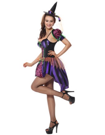 Sexy Adult Witch Costume Purple Swallowtail Dress m40051