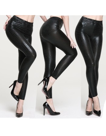 Sexy Snakeskin Print Leather Trousers m46