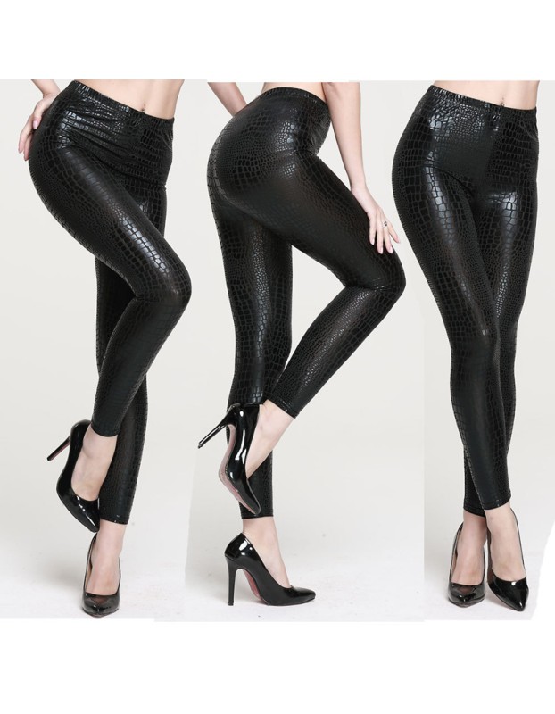 Sexy Snakeskin Print Leather Trousers m46