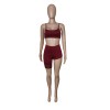 Sexy Tube Top Trendy Crop Top And Pants Solid Two Piece Set Short Set M050