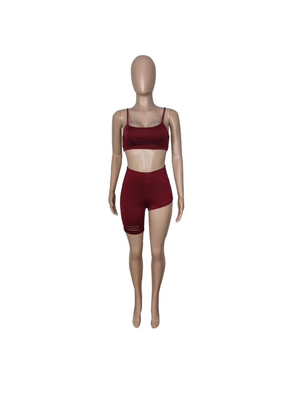 Sexy Tube Top Trendy Crop Top And Pants Solid Two Piece Set Short Set M050