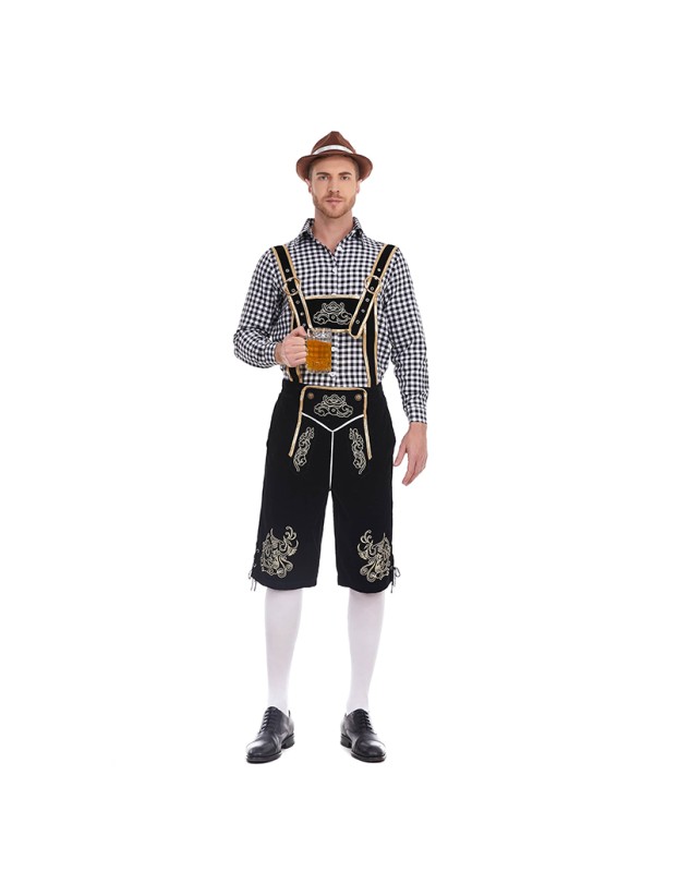 German Traditional Oktoberfest Plaid Shirt Men Beer Suspender Suit Costume YM3645