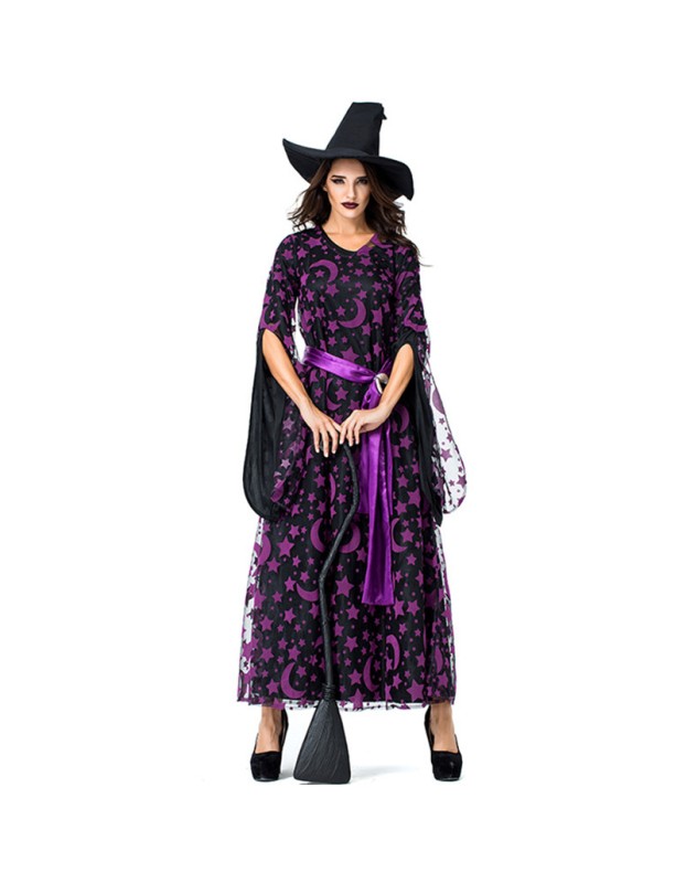 Print Funny Magic Broom Witch Cosplay Costume Wizard Jumpsuit Halloween M40768